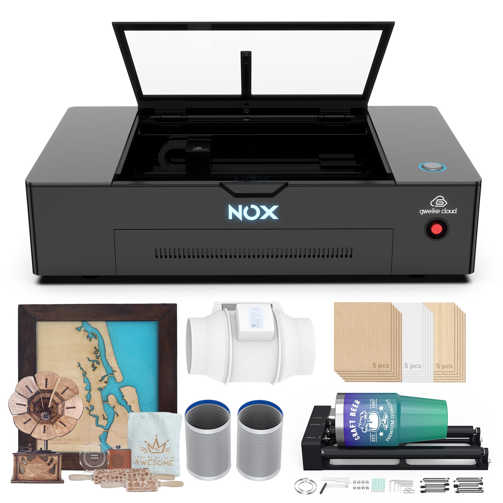クリエイティブメモリーズ　レーザーカット系エンバリ　単品購入可能 Amazon | Gweikecloud NOX 50W レーザー彫刻機 専用回転台、エア